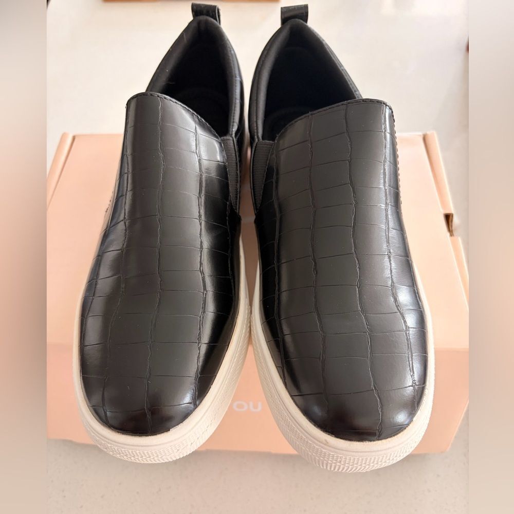 J. Adams Black Croc-Embossed Slip-On Sneakers
